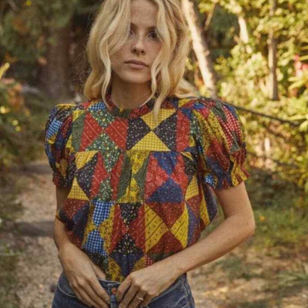 DOEN NWT Alida Top Countryside Patchwork Print in size XS